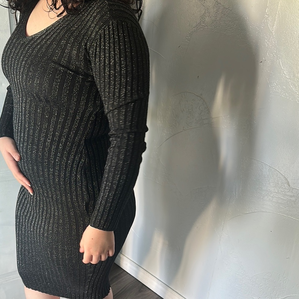Almost Famous Black Long Sleeve Ribbed Dress - Picture 9 of 9